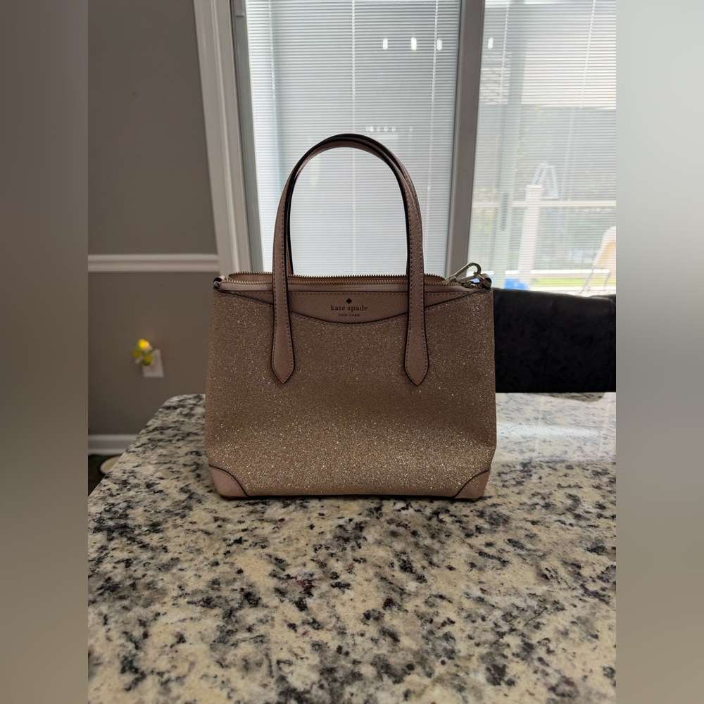 KATE SPADE Small Shimmy Glitter Convertible Crossbody Satchel in Rose Gold - Picture 3 of 6